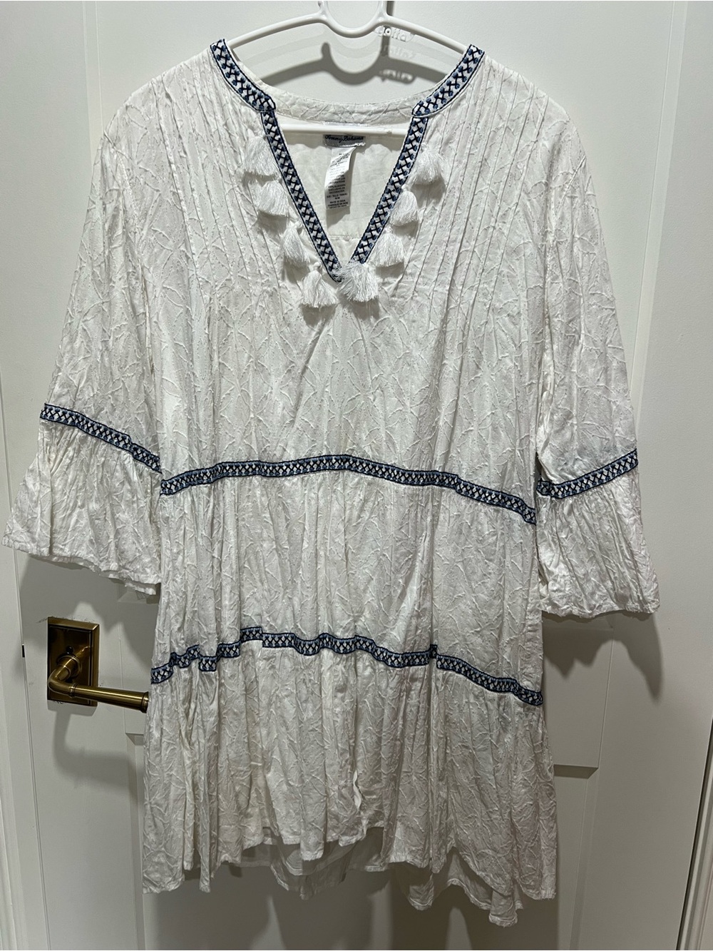 Tommy Bahama White Tunic with Navy Embroidered Trim